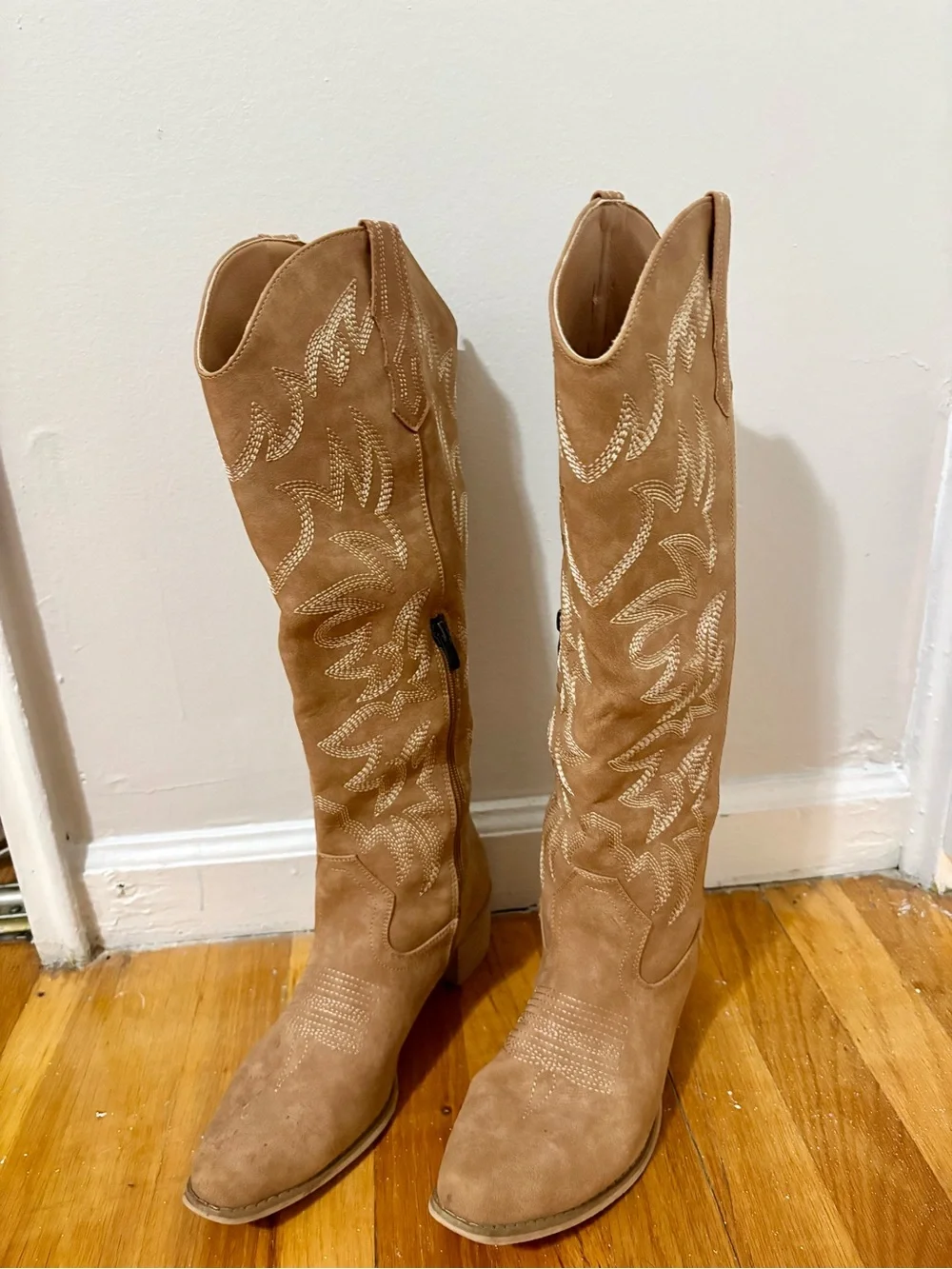 Amazon Tan Suede Over-the-Knee Western Boots